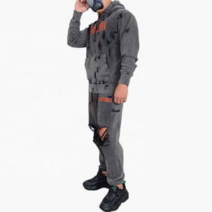 Ensemble de pantalons de survêtement à capuche délavés à l'acide de haute qualité pour hommes survêtement vintage survêtement Streetwear polaire Logo Flare pantalon costume - Product Image 3