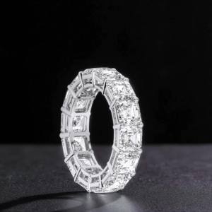 10.00 Carat E-F/VVS-VS Moissanite Asscher Cut Diamond Eternity Band <b>Ring</b> Made in Silver <b>For</b> Her - Product Image 2