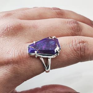 Anillo de Plata de Ley 925 para Mujer con Turquesa Natural Morada en Forma de Ataúd, Gema del Mes de Nacimiento de Diciembre, Regalo de Navidad para Fiestas - Product Image 4
