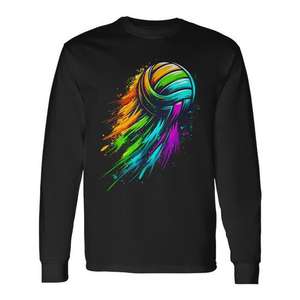 Volleyball Player Adult Black Long Sleeve T-Shirt Colorsplash Design <b>Small</b> Size - Product Image 1