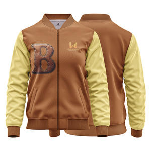 Lettre brodée personnalisée avec logo patchwork sur le devant, bombardier universitaire en satin de baseball, veste universitaire à fermeture éclair et col rond - Product Image 4