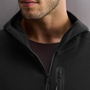 Sweat à capuche pour homme à manches longues avec logo personnalisé, vêtement décontracté, couleur unie avec fermeture éclair, tissu respirant de haute qualité avec capuche - Product Image 5