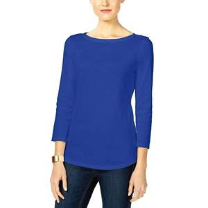 Top da Donna Charter Club Blu Scuro con Scollo a Barca e Bottoni sulle Spalle, Taglia XL, in Tessuto Chiffon Lavorato a Maglia, Stile Casual Y2K, Ricamato - Product Image 1
