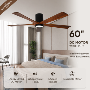 Flush Mount <b>Ceiling</b> <b>Fan</b> 60 Inch with <b>Remote</b> <b>Control</b>,Low Profile Wood <b>Ceiling</b> <b>Fan</b> for Living Room Bedroom - Product Image 1