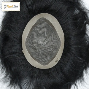 Tupé de pelo humano Remy 100% al por mayor, mono de textura recta atado a mano de gran calidad con ondas naturales y ondas de agua para hombres - Product Image 3