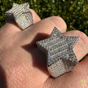 Grande bague glacée en forme d'étoile avec baguette et pierres rondes, bijoux Hip Hop audacieux pour hommes et femmes, finition ton argent - Product Image 2