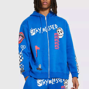 Ensemble survêtement homme personnalisé 2 pièces en molleton de coton épais imprimé avec sweat à capuche et pantalon de jogging évasé style streetwear - Product Image 3