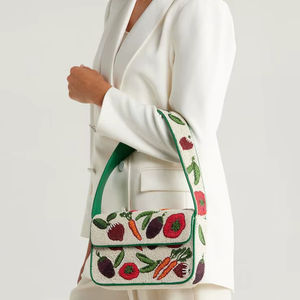 Sac à bandoulière brodé artisanal de qualité supérieure pour femme, motif végétal, perles de rocaille blanches, pochette de soirée, petit sac à main - Product Image 1