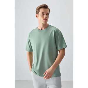 Camiseta de Punto 100% Algodón Verde Claro para Hombre, Gruesa, Suave, Texturizada, Corte Holgado, Diseño Básico 88353 - Product Image 6