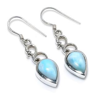 Boucles d'oreilles de style bohème en argent fait à la main bijoux en argent sterling 925 Larimar pierres précieuses boucles d'oreilles tendance bijoux pour femmes cadeau pour - Product Image 1