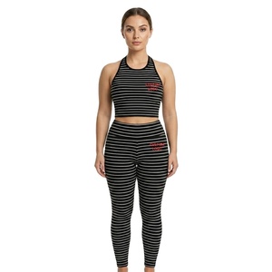 Top Selling Sportswear Stripe Top <b>Legging</b> Set Gym Fitness Clothing Women Cross High Waist Workout Active Wear Yoga Set 2026 - Product Image 2