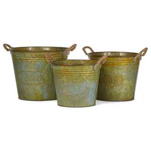 Ensemble de trois jardinières en fer galvanisé de forme arrondie avec support, design oriental, pour la décoration de la maison et du jardin - Product Image 3