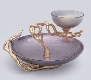 ชามสแน็คตกแต่งสองชั้นหรูหราพร้อมกระจกด้านบนและฐานโลหะสาขาศิลปะ - Product Image 2