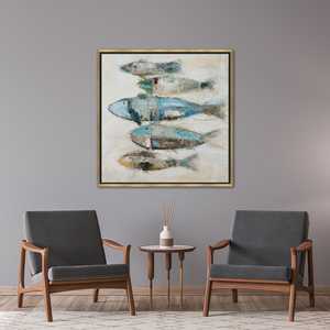 Impresión Artística Moderna de Peces: Decoración de Pared en Lienzo con Temática Costera, Lienzo con Marco Dorado - Product Image 1