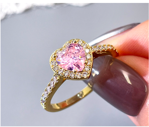 Bague de fiançailles et de mariage en or blanc pur 14 carats, argent sterling 925, pierre précieuse centrale naturelle avec halo en diamant de laboratoire en forme de cœur - Product Image 5