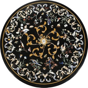 Parte superior con incrustaciones de mármol para sala de estar, elegante mesa de centro redonda con diseño de incrustaciones de piedra semipreciosa, Base de madera, Blanco moderno - Product Image 1