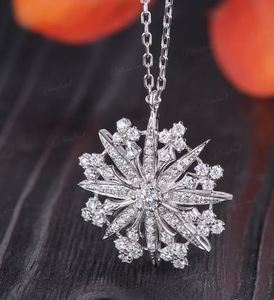 Pendentifs de mode céleste Moissanite en or blanc Vintage Unique Starburst Design Bezel Diamond Snowflake Pendant Classic Alloy - Product Image 3