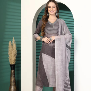Robe d'été tendance imprimée et brodée en rayonne 100% longueur genou à manches longues, prête à porter, OEM, vente en gros à prix bas - Product Image 1