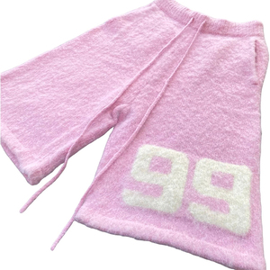 Custom Logo Solid Casual Knee Length Knitted Mohair Shorts for Men with Drawstring Closure - Product Image 1