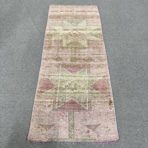 2.4x6.1 ft Runner Turkish Rug, Vintage Rug, Pink <b>Brown</b> Floral <b>Wool</b> Rug - Product Image 1