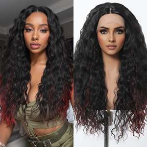 DWY Bold and Beautiful <b>Short</b> Curly <b>Wig</b> for Black Women Black and Red with Transparent Lace Fiber Synthetic 24-30 Inches - Product Image 4