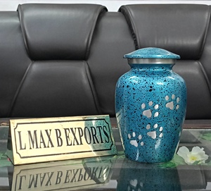 Diseño Único Fabricante Indio Venta Directa Metal Cremación urna Golden Paw Print Blue Pets Cremación Urnas para Animal Funeral - Product Image 2