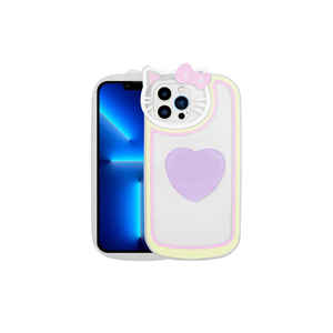 Funda de silicona transparente con figura de gato lindo y Pop Socket estilo Ins, cubierta protectora para iPhone 13 Pro - Lila - Product Image 1