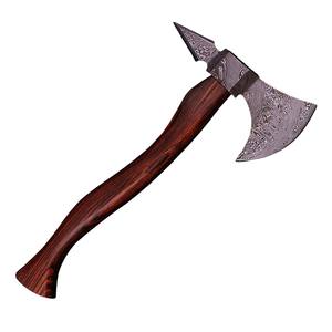 Hache à pointe en acier Damas faite à la main, hache Tomahawk forgée de haute qualité avec manche en bois de rose et étui en cuir, qualité personnalisée DIY - Product Image 1