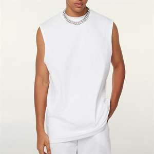 Ropa de calle Cuello redondo 100% Algodón Sin mangas Gimnasio Lavado con ácido Parche bordado desgastado Logotipo personalizado Camisetas sin mangas Hombres - Product Image 2