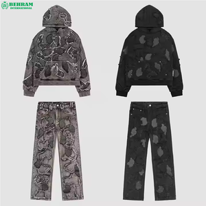 2026 New Trending Stacked Tracksuits 100% Cotton Heavyweight Winter Screen Printing Distressed <b>Embroidery</b> & Sweat Pants - Product Image 4