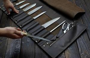 Bolsa de almacenamiento de cuchillos de cocina portátil duradera, organizador, herramienta de mano resistente para barbacoa, rollo de cuchillo de Chef de cuero, OEM personalizable - Product Image 5