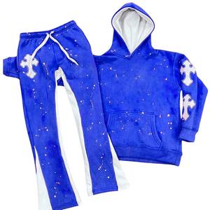 Men's 100% Cotton Puff Print Flared Bottom Tracksuit Loose Fit for Adults for Winter <b>Splitter</b> Paint Acid Wash Street Fashion USA - Product Image 1