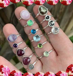 Nueva llegada 10mm cuarzo rosa piedras preciosas bisel conjunto anillo 925 plata esterlina chapado en oro Vintage EE. UU. tamaño 4-20 para aniversario - Product Image 1