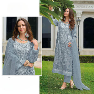 Nuevo Dhwaja Export Multi Color Diseñador paquistaní Formal Traje sin costuras Colección Organza Bordado Secuencia Corte Trabajo Moti - Product Image 2