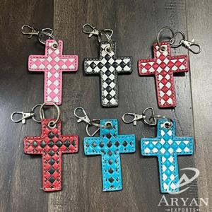 Dernier design tendance 2026, porte-clés en cuir de vache véritable à motif à carreaux, fait à la main, vente en gros, accessoire de sac, cadeaux - Product Image 1