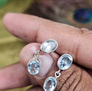 Boucles d'oreilles en argent aigue-marine naturelle Boucles d'oreilles pendantes en argent sterling 925 faites à la main - Product Image 3