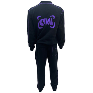 Ensemble de survêtement décontracté en coton pour homme avec logo personnalisé, couture contrastée, col rond, ensemble de survêtement de sport, jogging, impression, survêtement - Product Image 2