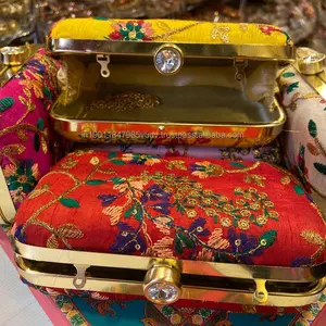 Indiase Handgemaakte Multicolor Borduurwerk Vrouw Designer Clutch Bags Avond Handtas Voor Dames Purse Trouwbedankjes