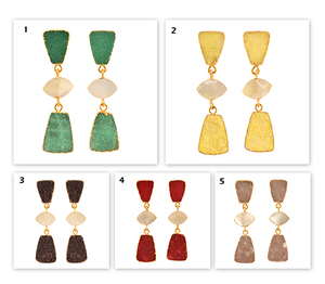 Pendiente colgante de triple piedra preciosa, pendiente colgante de azúcar de limón real, pendiente colgante de nácar chapado en oro, pendiente geométrico llamativo - Product Image 2