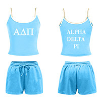 Ensemble débardeur et short pour femmes Alpha Delta Pi Sorority, personnalisable, uni, vintage, au-dessus du genou, avec patchs, toutes saisons