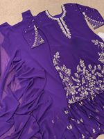 Setelan pesta Sharara Pakistan India, pakaian pesta Georgette palsu dengan bordir urutan berat, Kurtis Sharara dengan Dupatta Punjabi