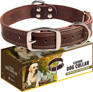 Collares de perro de cuero marrón Premium Durable Ajustable Hebilla de metal acolchada suave Tamaños para razas pequeñas a grandes - Product Image 2