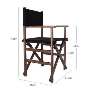 Chaise de directeur WELL HOME, structure en noyer avec toile noire, 51x46x86 cm, pour usage en jardin - Product Image 3