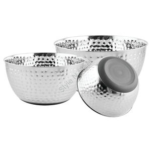 Juego de cuencos de acero inoxidable martillado antideslizante Premium Diseño clásico elegante Construcción de metal - Product Image 2