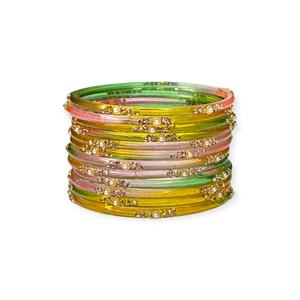 Bracelets en verre tendance plaqués or multicolores avec détails en perles pour mariage et tenue traditionnelle à prix de gros - Product Image 3