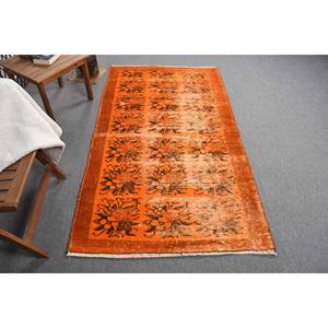 Alfombra turca naranja Vintage área grande clásica 3,5x6,2 pies lana Seagrass Patchwork patrón látex para pasillo habitación rectangular - Product Image 1