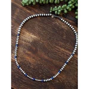 Collar Navajo de Perlas Graduadas en Forma de Bola, con Lapislázuli y Plata de Ley Chapada en Oro de 18K, Estilo Étnico Vintage, Cadena de Cuentas de Moda - Product Image 3