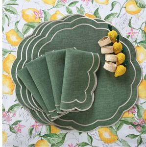 Unique linen placemat with handmade embroidery <b>work</b> <b>for</b> rustic dining <b>table</b> decoration in countryside <b>homes</b> - Product Image 3
