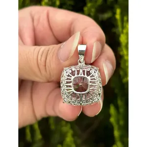 Pendentif en argent 925 avec quartz clair, plaqué or, motif étoile, style religieux, charme en quartz clair orné de cristaux de diamant - Product Image 2