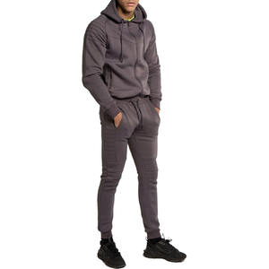 Survêtements tendance pour hommes à capuche, style streetwear uni |   Ensemble athlétique 2 pièces, taille élastique, léger, en spandex/polyester polaire - Product Image 1